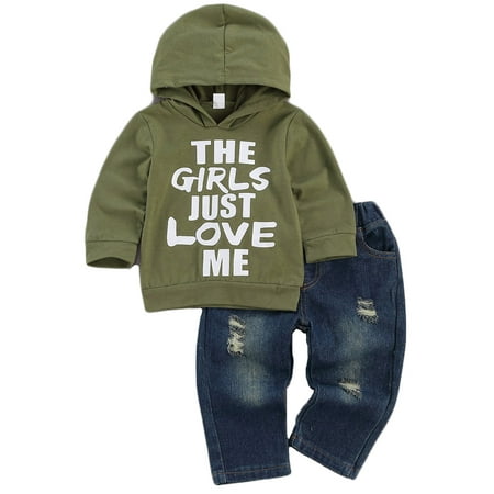 

Baby Boy Letter Print Hooded Sweater Jeans Sets