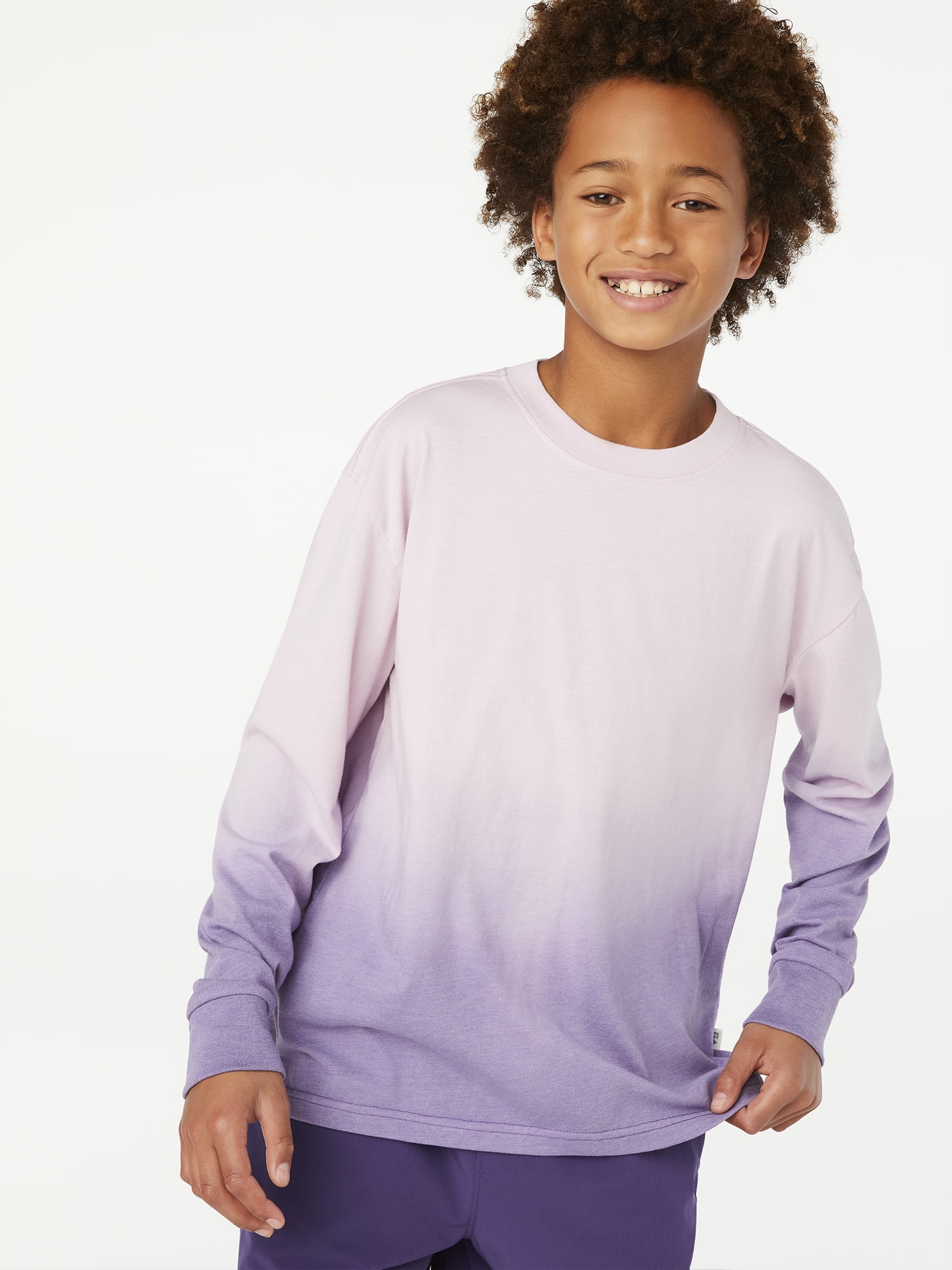 Free Assembly Boys Long Sleeve Dip Dye T-Shirt, Sizes 4-18