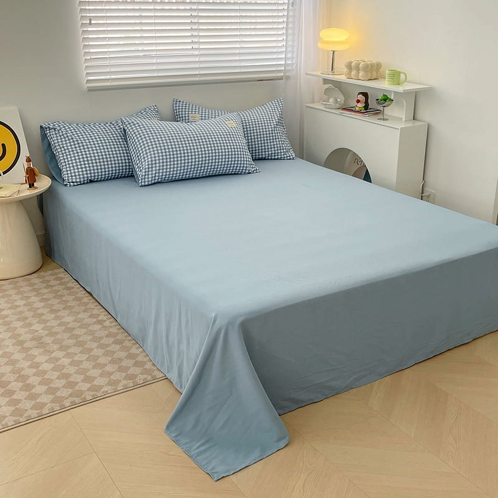 China Cotton Small Plaid Duvet Cover, 86.6x94.5 Inches, Blue Plaid