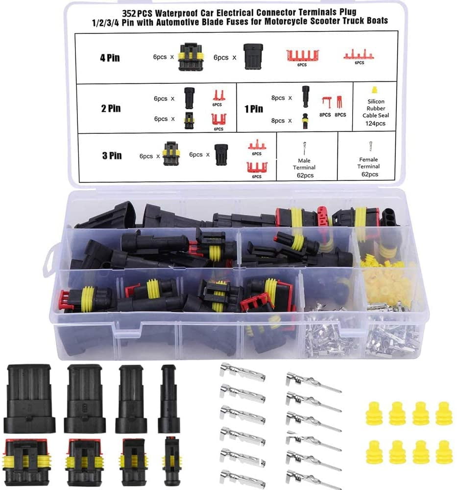 352pcs Waterproof 1/2/3/4 Pin Way Super Seal Car Electrical Wire Connector Plug 