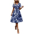 thumbnail image 2 of Warop Summer Midi Dresses for Womens Short Sleeve Wrap V Neck A-Line Dress Floral Print High Waist Boho Sundresses, 2 of 5