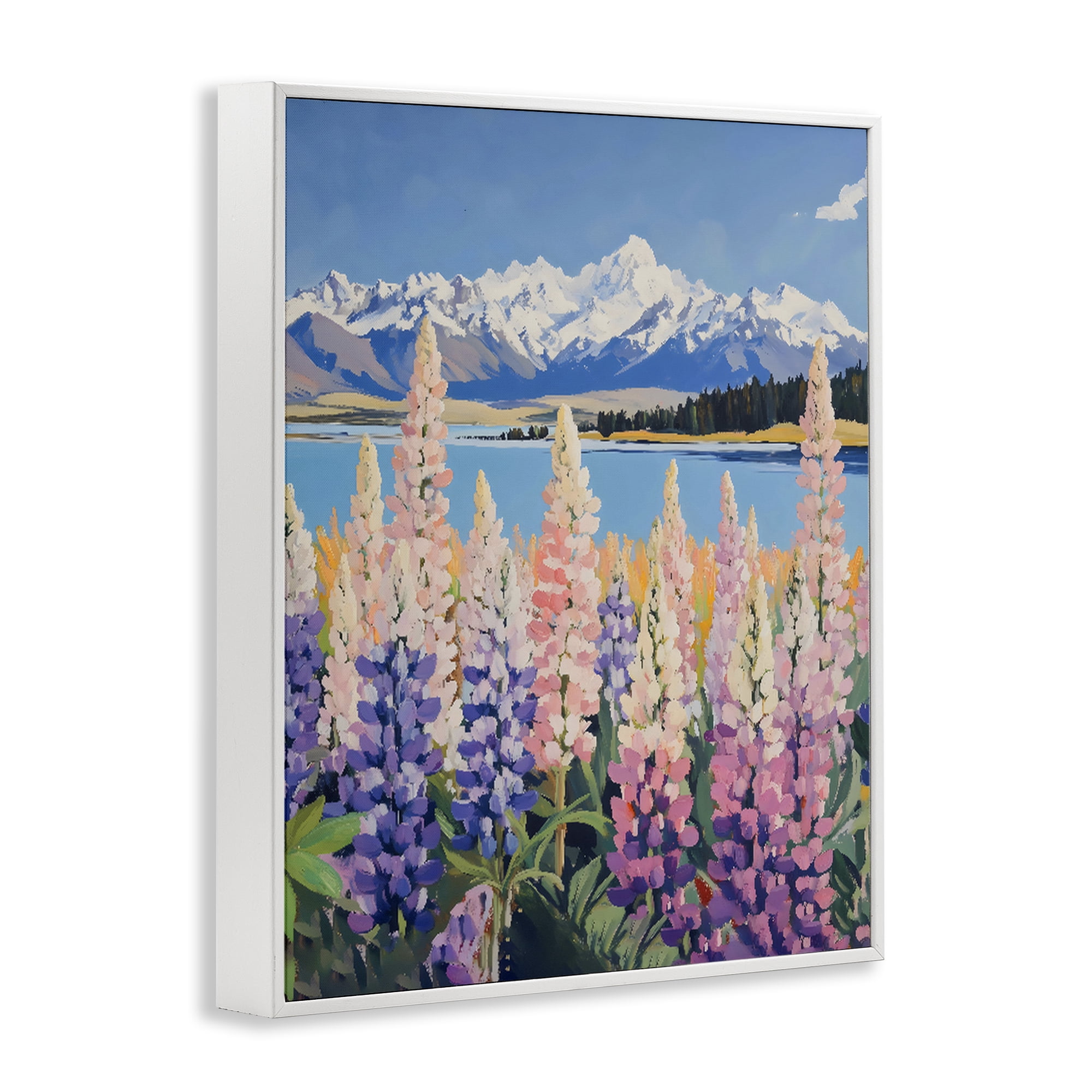 Stupell Industries Mountains & Wildflowers by Lake White Framed Giclee Art, design by The Prints Vibe