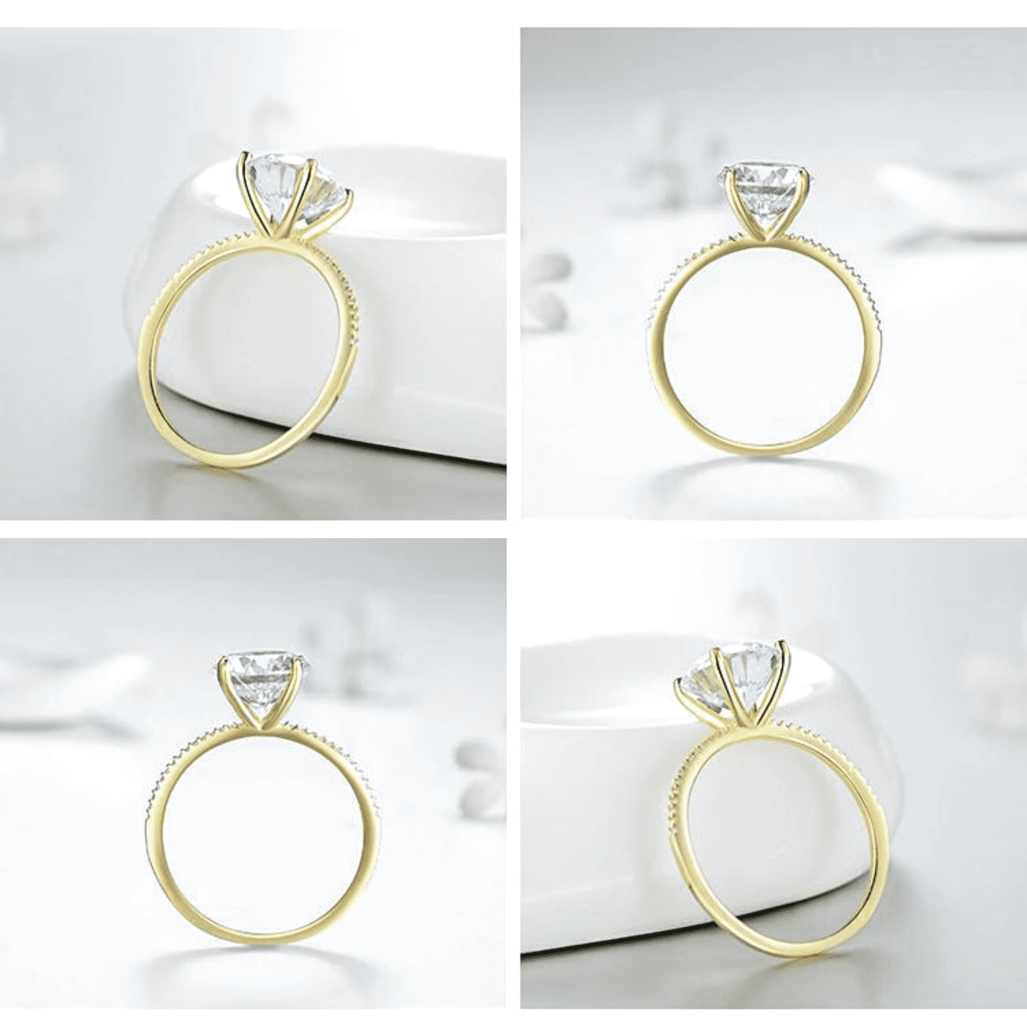 Stunning 14K Gold Plated Sterling Silver 3Ct Round Cut Solitaire Cubic Zirconia Diamond Pave Ring for Women Bridal Promise Engagement Wedding Anniversary