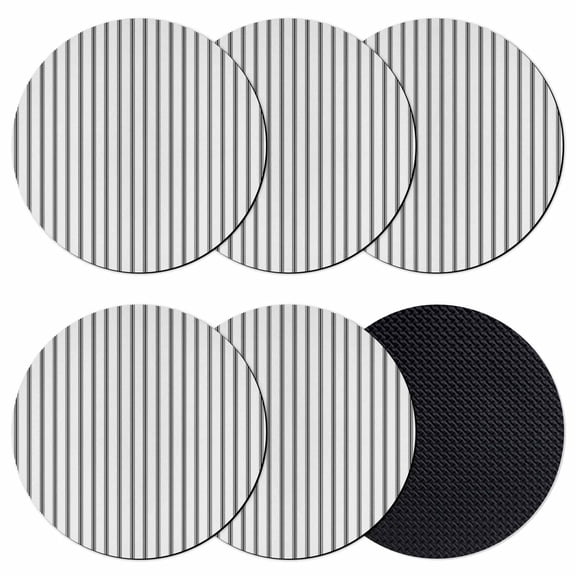 Black Striped Coasters Set of 6, Black White Stripes Farmhouse Absorbent Coasters for Drinks, Coaster for Bar Office Dining Coffee Table Accessories Decor, Non Slip Round Desk Coaster