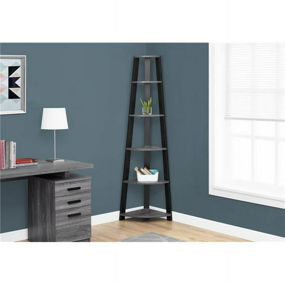 71" Chic Grey and Black 5 Shelf Corner Bookcase