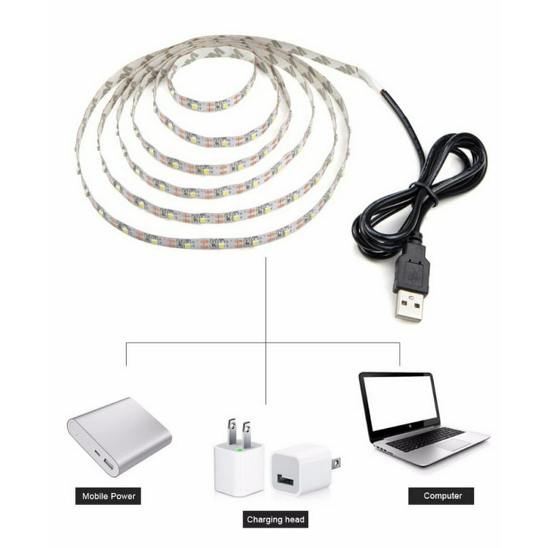 1m-5m 5V LED Strip Lights Cool Warm White Camping USB Powered Cable Light, Size: 2 Meter