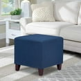 thumbnail image 5 of GlimmerGrove Square Ottoman Fabric Cube Foot Rest Stool with Wooden Legs, Footstool Coffee Table Seat for Living Room Bedroom Couch (Navy Blue), 5 of 16