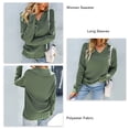 thumbnail image 6 of Women's V-Neck Sweater - Loose & Breathable Thermal Knit Top, Long Sleeve Pullover in Winter Green, Size L, 6 of 7