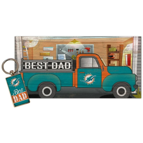 Miami Dolphins 6'' x 12'' Best Dad Truck Sign & Key Chain Bundle