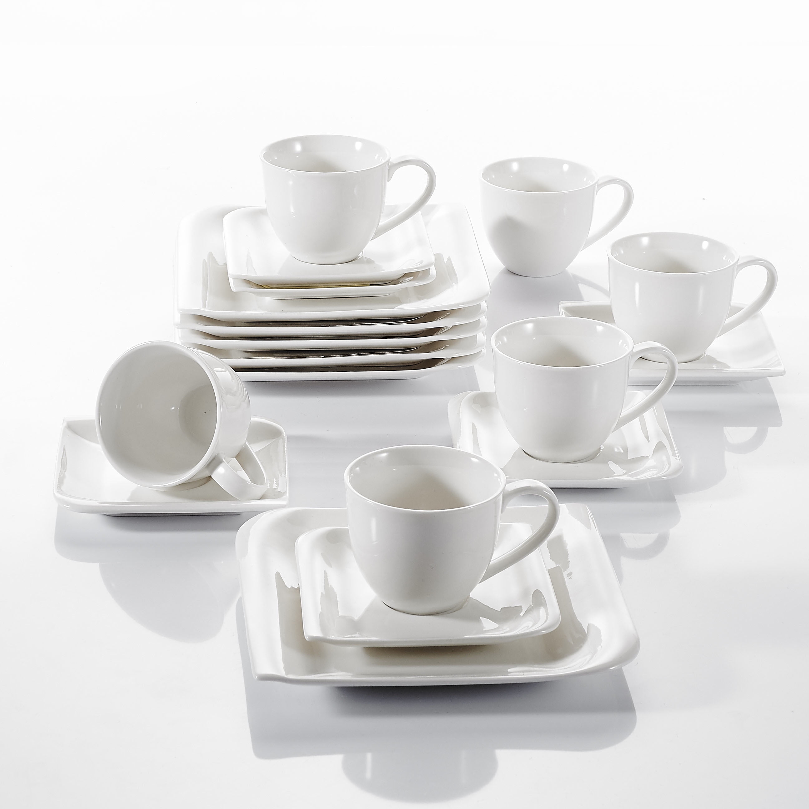 Service for 6 Persons Vancasso Ivory White 18-Piece Fine Stoneware Coffee Sets Porcelain Afternoon Tea Sets with Cups Saucers Set and Dessert Plates 