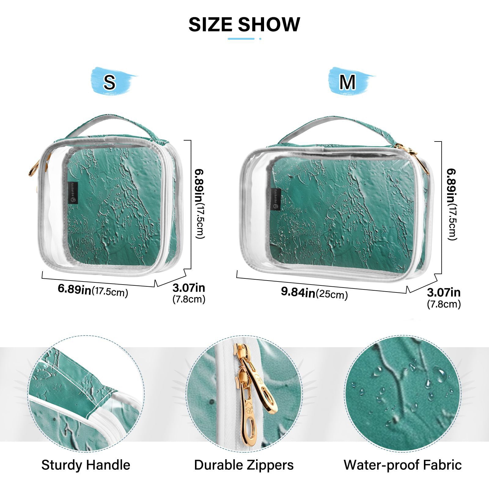Clear Makeup Bags with Handle Large Opening 2 Pack Set Toiletry Bag Quart Size Bag, for Women Man Traveling Travel Essentials, Toiletries and Other. Green Pattern