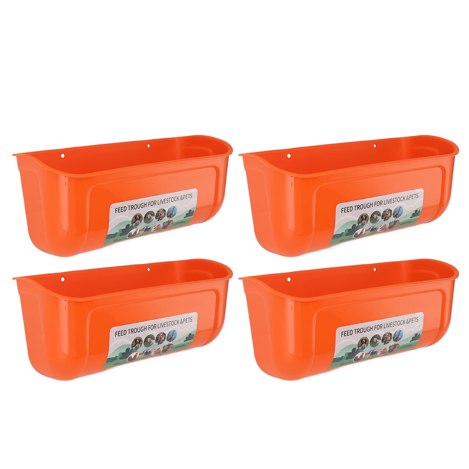Xirurus 4pcs Large Chicken Feeder Feed Trough with Clips Hanging Fence Feeders for Goat Duck Goose Livestock Waterer Bucket Orange (11.4x7.8 inches) Ideal for Multipurpose Farm Poultry Feeding
