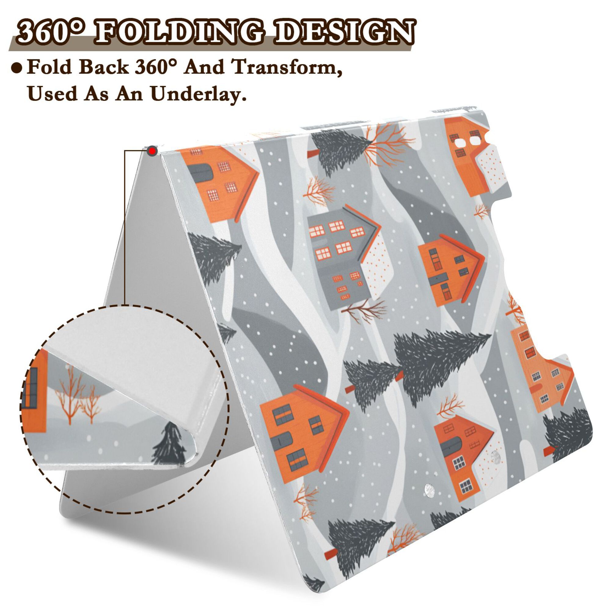 FORMRS A4 Clipboard Folder with Pen Holder Horizontal Foldable School Office Binder, Gray Snow Houses