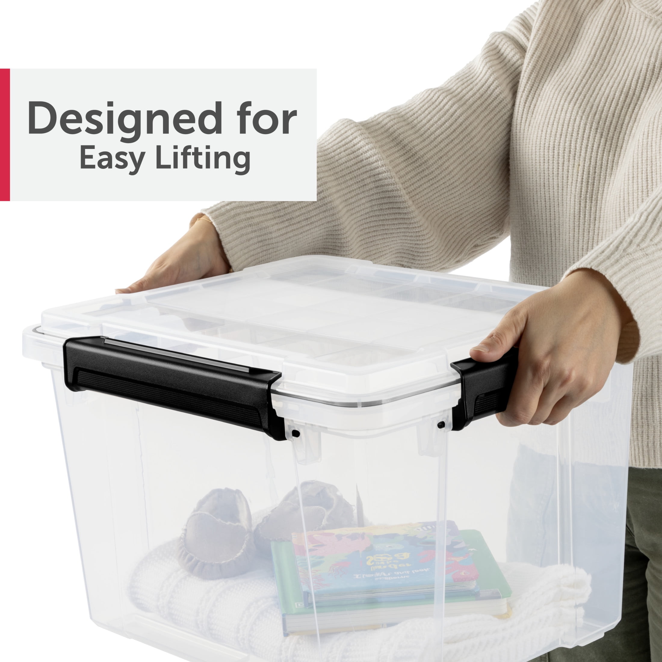 Sterilite Gasket Box, 34 Quart IP68 WaterProof Clear Plastic Storage Bin with Lid, Gasket Seal and Durable Latches, Black