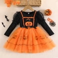 thumbnail image 6 of Vividxx Toddler Girl Halloween Dress Pumpkin Print Tulle Dress Long Sleeve Ruffle Mesh Tutu Dress Fall Party Outfit for Kids 18-24 Months, 6 of 9
