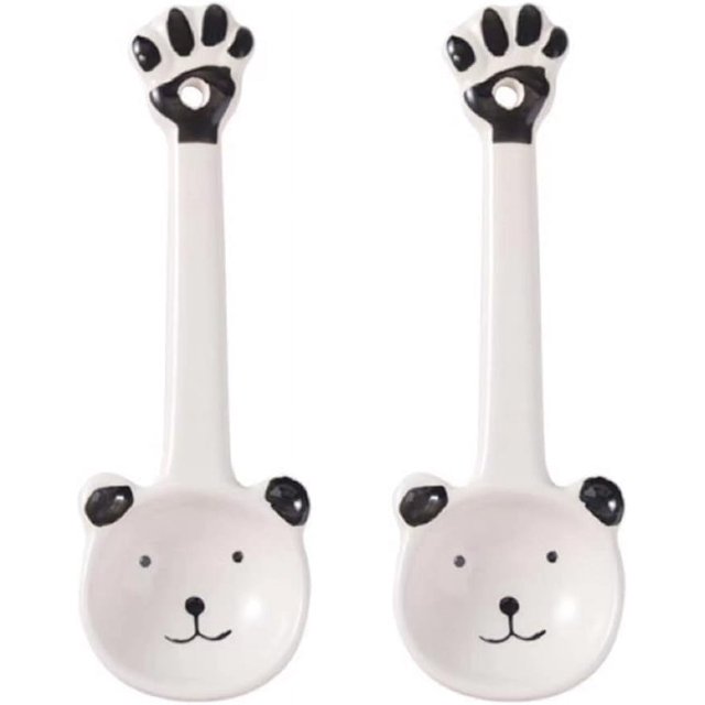 2Pieces Japanese Large Soup Spoon, Handmade Cute Spoons Ceramic Asian Spoons, Vintage Ceramic Spoons, Ramen Spoons, Pho Spoons, Soup Spoons with Cute Hand-Painted Pattern - White