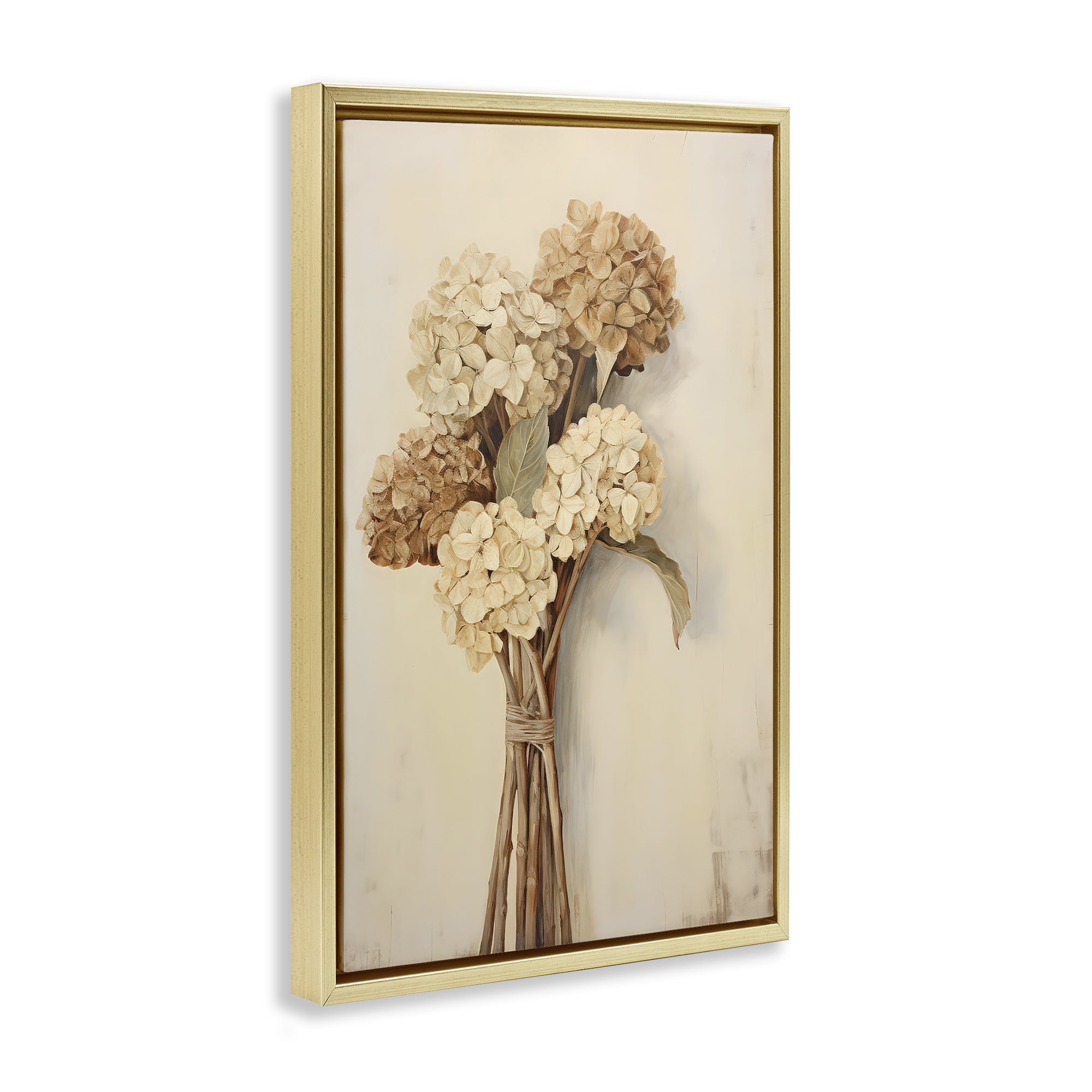 Stupell Industries Vintage Hydrangea Bundle Plants & Flowers Painting Gold Floater Framed Canvas Art Print Wall Art, 21 x 31