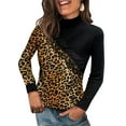 thumbnail image 1 of Gvmfive Women Leopard Print Lace Stitching Round Neck Long Sleeve Casual Tunic Tops, 1 of 4
