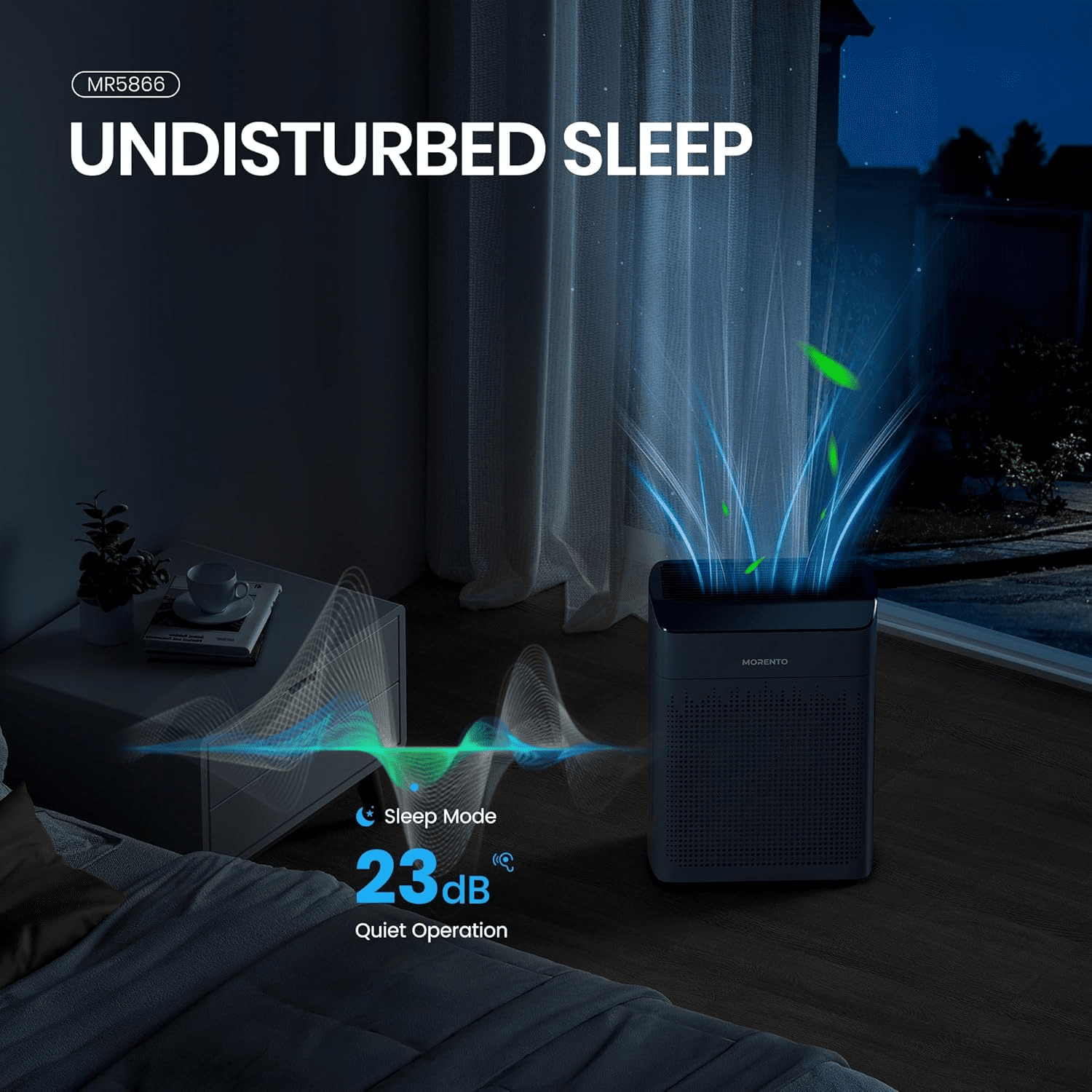 MORENTO Smart Air Purifier for Home Bedroom Large Room Up to 1290 Sqft, Wi-Fi and Alexa compatible, Double-sided HEPA Filter Air Cleaner for Smoke, Dust, Pollen, Pet Hair, Odor, Grey