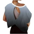 thumbnail image 2 of Women Color Gradient Shirts Hollow Out Round Neck Tee Loose Summer Crop Top Short Sleeve Athletic Blouse Soft Breathable T-Shirt Trendy 2025 Casual Sport Tee Shirts, 2 of 5