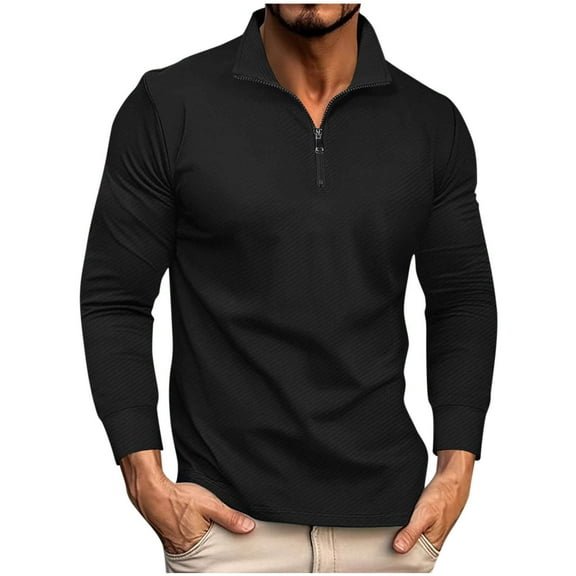HomeGardon Mens Shirts Turn Down Collar Long Sleeve Shirts for Men Men Solid-Color Casual Basic Zipper Long Sleeve Stand-up Collar,S-XXXL