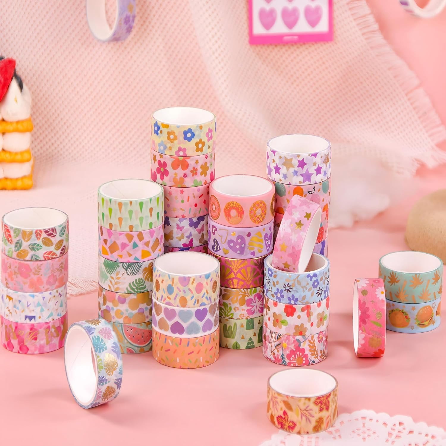 60 Rolls Washi Tape Set, 15 mm  Foil Cute  Floral Decorative for Journaling Supplies