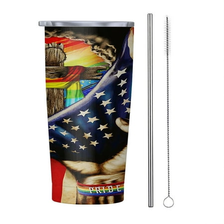 

Christian Cross In LGBT Pride 20oz Tumbler Insulated Stainless Steel Water Bottle Portable Travel Coffee Tea Mug Cup