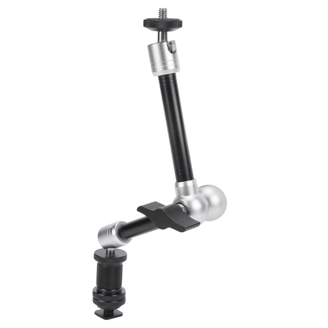 Camera Friction Arm, Cold Shoe Head Design Aluminum Alloy Friction Arm Adjustable Silver For Microphone For DV Monitor For Flash Lights For LCD Monitor