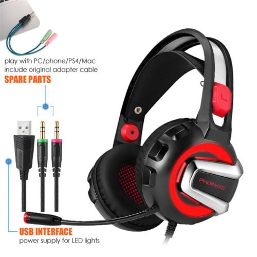 Gaming Headset Surround Stereo Headband Headphone USB 3.5mm LED with Mic for PC 