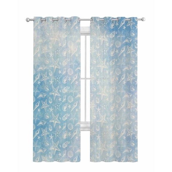 Blue Coastal Sheer Curtains 84 Inch Length 2 Panels Set for Living Room/Bedroom, Summer Ocean Starfish Conch Seashells Kitchen Curtains Grommet Semi-Sheer Curtains Drapes Window Treatments 42"x84"x2