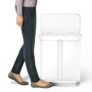 simplehuman 58 Liter/ 15.3 Gallon Rectangular Dual Compartment Recycling Step Trash Can, White Steel