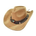 thumbnail image 2 of jiaroswwei Cowboy Hat Classic Vintage Braided Curled Edge Wide Brim Men Sun Hat Outdoor Hat, 2 of 8