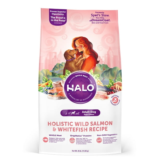 Halo Natural Dry Dog Food, Wild Salmon & Whitefish Recipe, 25Pound Bag