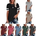 thumbnail image 3 of PENGXAING Promotion!Women‘s  Neck Solid Color Striped Short-sleeved T-shirt Top Green L, 3 of 4