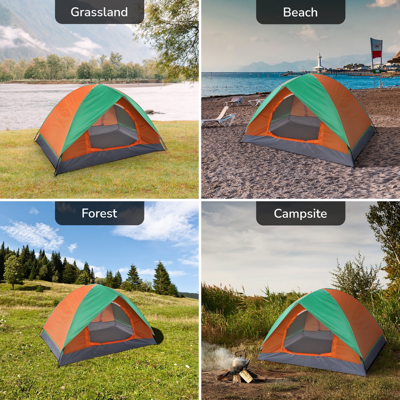 Winado 2-Person Double Door Camping Dome Tent Orange & Green 