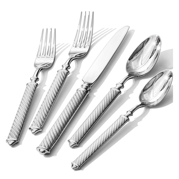 Retro Rope-Pattern Silverware Set, 10-Piece Flatware Set Cutlery Set Forged with Handcrafted Texture Handles 18/10 Stainless Steel, Dishwasher Safe