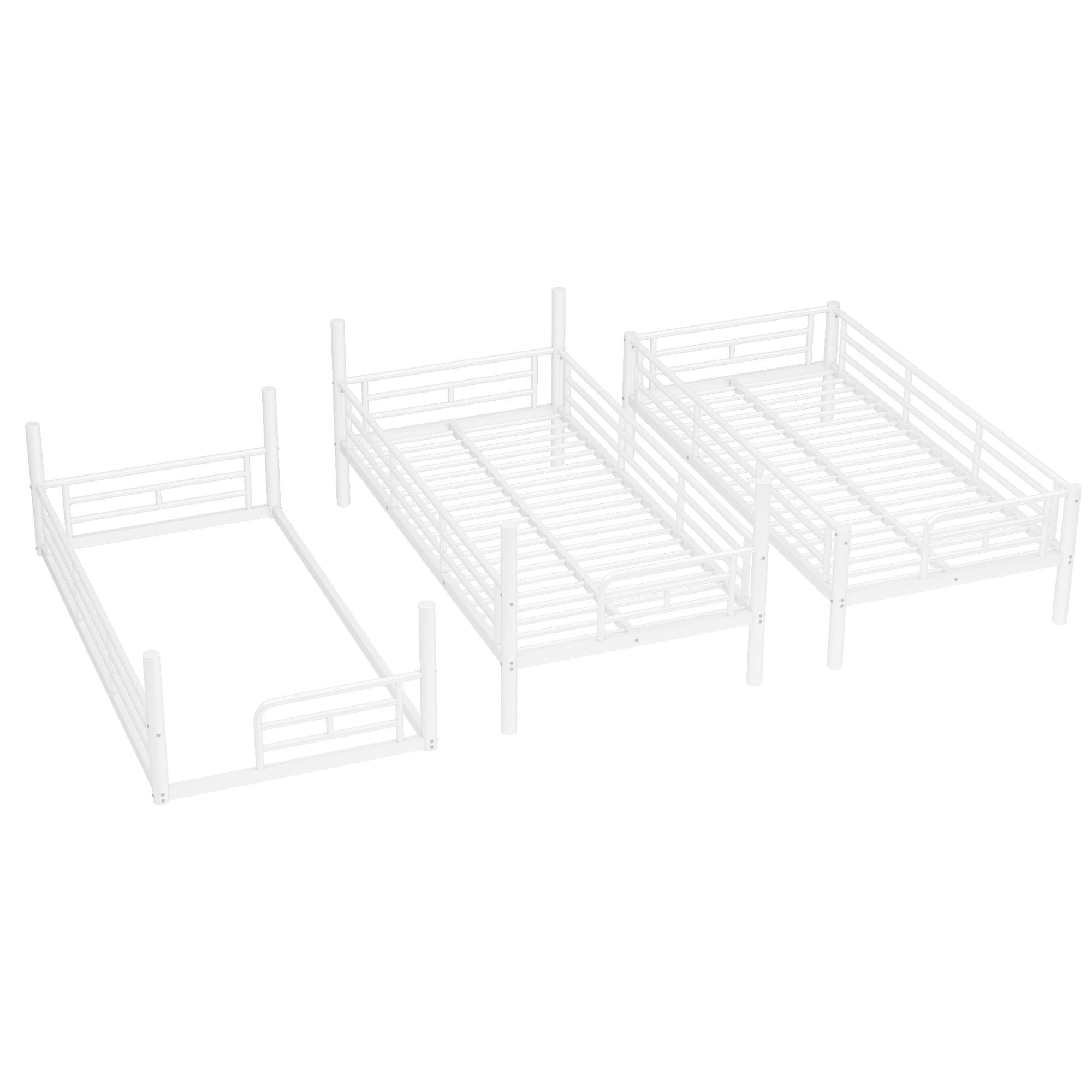 Leumius Twin over Twin over Twin Bunk Bed,Metal Triple Bunk Bed for 3 Kids/Teens,Heavy Duty Triple Bed with Guardrail and Ladder,Separates Into 3 Twin Beds,White