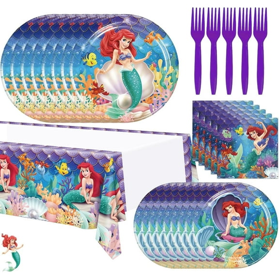 51pcs Birthday Party Supplies, Princess Party Decorations Theme & Tableware Set, With Paper Plates, Napkin, Tablecloth, Fork, Great Girls Birthday and Baby Shower Party Decorations Set