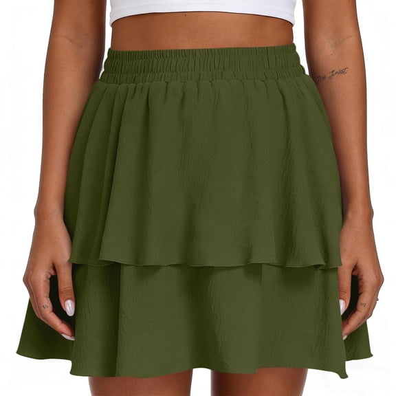 SOOMLON Skater Skirt Women Plus Size Elastic Waist Mini Skirt Stretch A Line Tiered Flowy Skirt Casual Summer