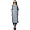 thumbnail image 1 of Moomaya Women Printed Kurti Knee Length Kurta Tunic Tops V Neck Plus Size Dress, 1 of 6