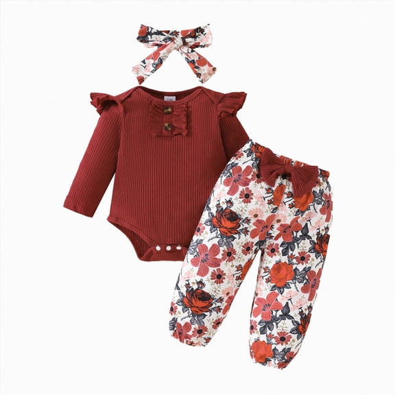 Baby Girl Clothes Newborn Infant Outfits Ruffle Romper Floral Pants Cute Headband Sets For Girls Kaprioy Baby Girl Clothes