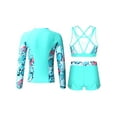thumbnail image 2 of TiaoBug Kids Girls 3 Piece Swimwear Rash Guard Long Sleeve Zipper Front Jacket Crop Tank Cop and Shorts Swimsuits Surfing Beachwear Zipper Leaf 12, 2 of 7