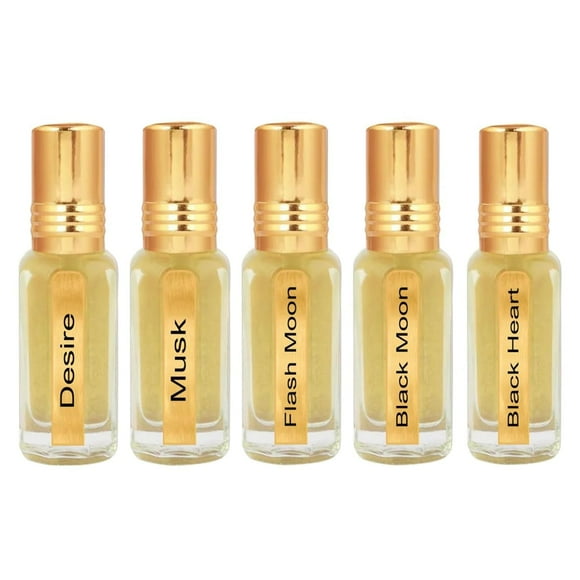 Ocean Skin Science Roll-On Original Attar Combo pour Hommes et Femmes, Lot de 5 X 12 ml - 0,4 Fl. Oz. Chacun / Desire+ Musk + Flash Moon + Black Moon + Black Heart Parfum Ittar - Fragrance Unisexe Sans Alcool