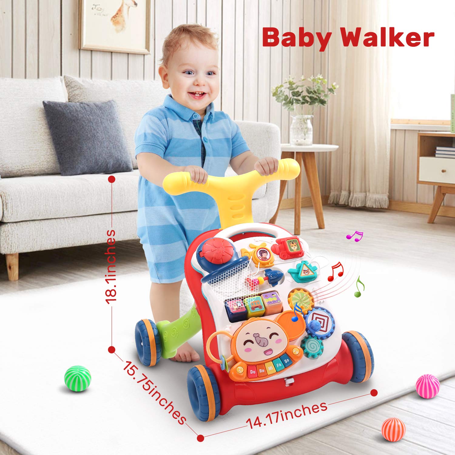 2-in-1 Sit to Stand Learning Walker - Baby Activity Center with Removable Play Panel, Music & Shape Sorter, Adjustable Speed & Height, First Steps Walker Toy Gift for Infants & Toddlers