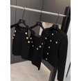 thumbnail image 3 of Conjunto de 3 piezas de cárdigan de punto Sandros con botones dorados y falda con cuello halter para mujer de marca de diseñador de primavera de 2024, 3 of 5