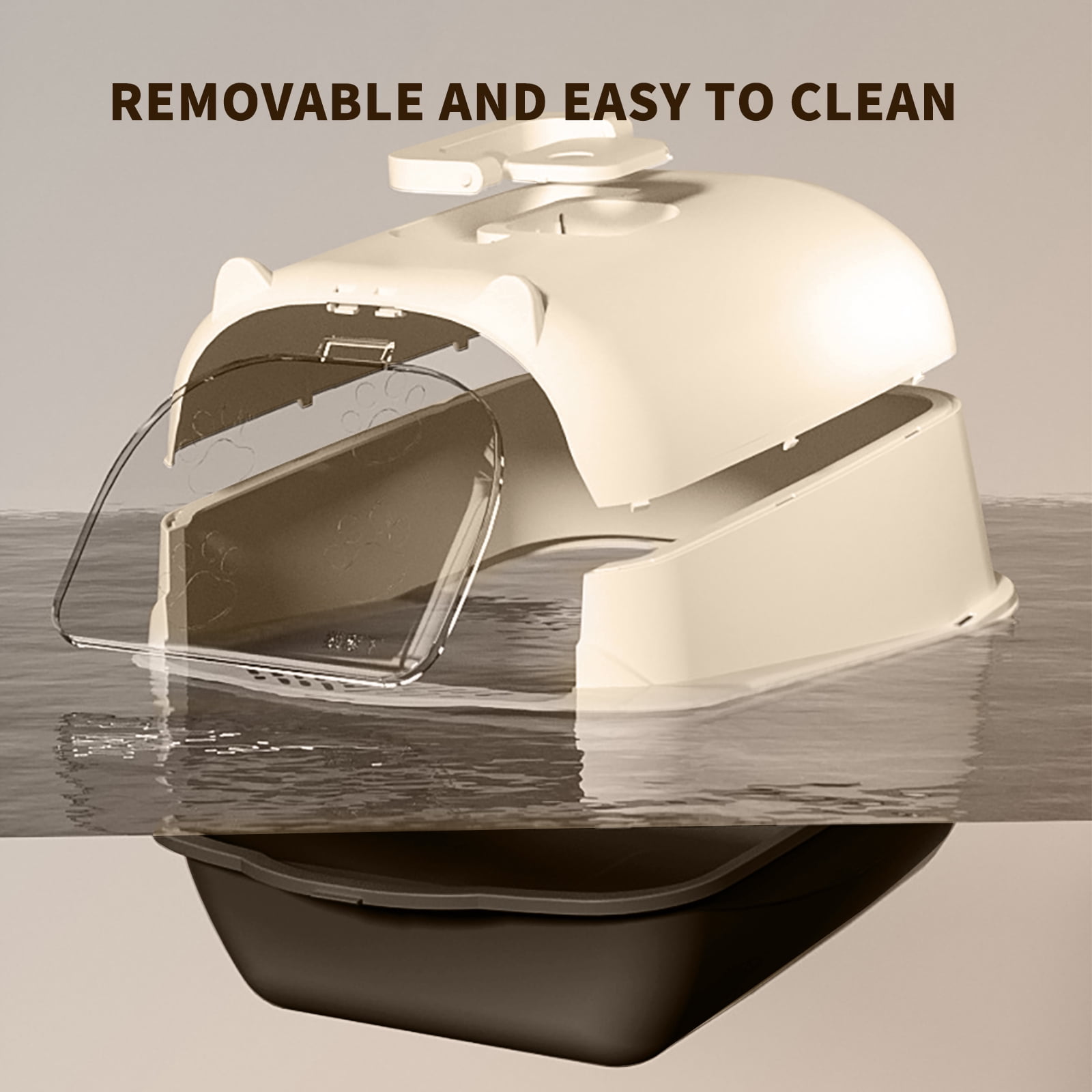 Portable Cat Litter Box with Handle, Large Space Design, Fully Enclosed Front Entry & Litter Filter Pedal, Covered Kitty Toilet for Odor Control, Black