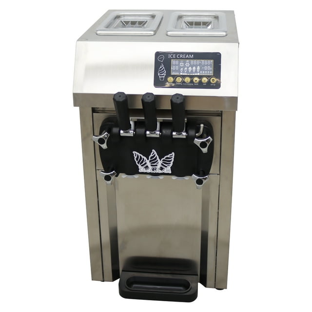 INTBUYING Ice Cream Machine Commercial Soft Serve Ice Cream Maker Intelligent Touch Control 3 Flavors with Pre-cooling Preservation Function 1250W