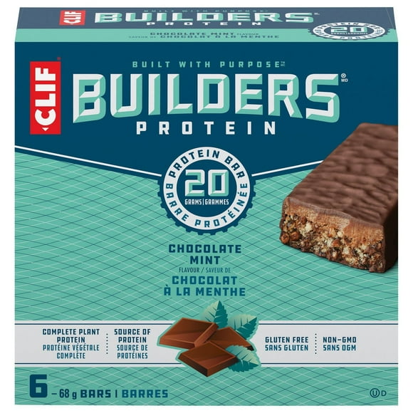 CLIF BUILDERS barres protéinées, saveur de chocolat à la menthe, 20 g de protéines par barre, préparé au canada, sans édulcorants artificiels 408 g