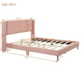 thumbnail image 3 of Modern Queen Size Platform Bed with Metal Legs and Corduroy Headboard, Wooden Bed Frame for Bedroom, Pink, 3 of 7