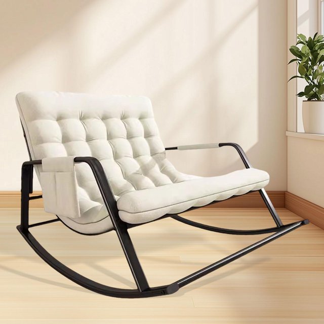 Sillón mecedor doble, sofá de piso, sillón con respaldo alto, sillón reclinable relajante moderno para guardería, apartamento, decoración del hogar Beige